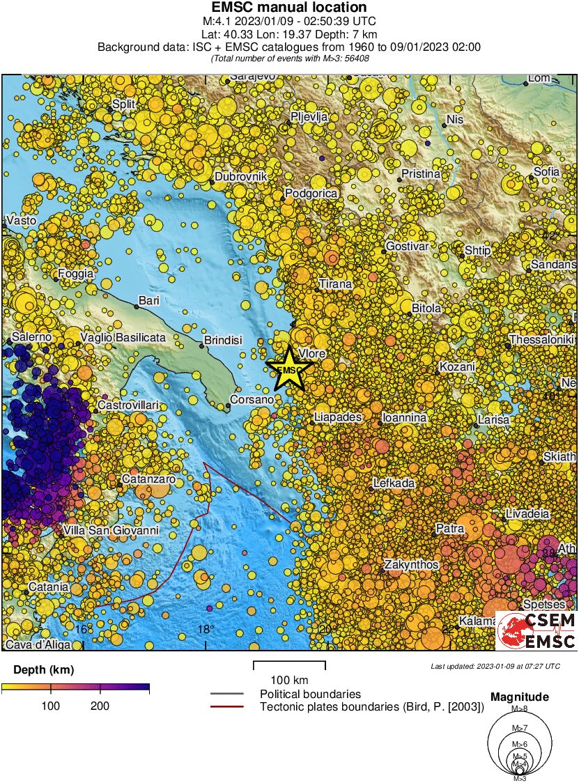 regional depth historical seismicity