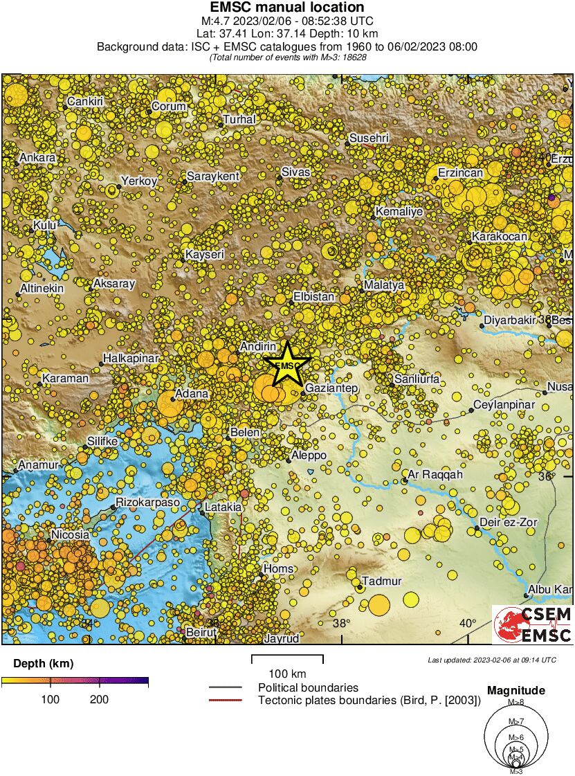 regional depth historical seismicity