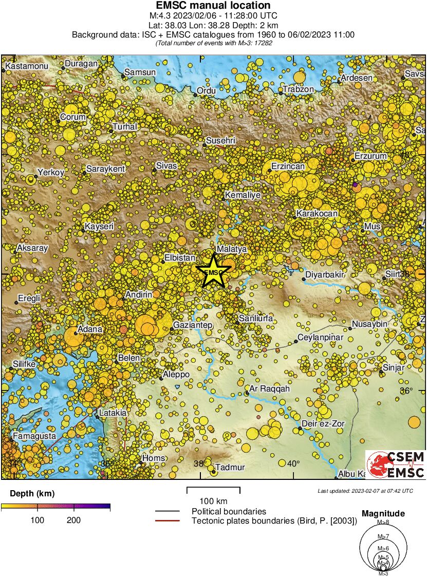 regional depth historical seismicity