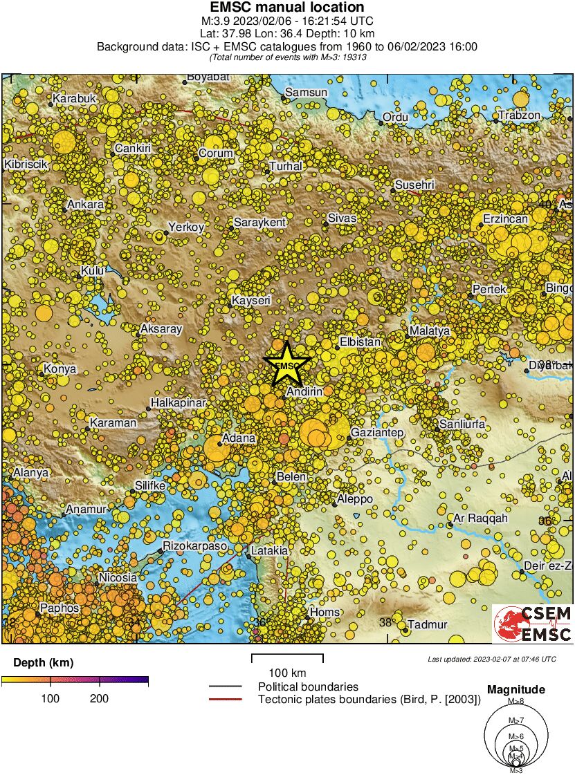 regional depth historical seismicity