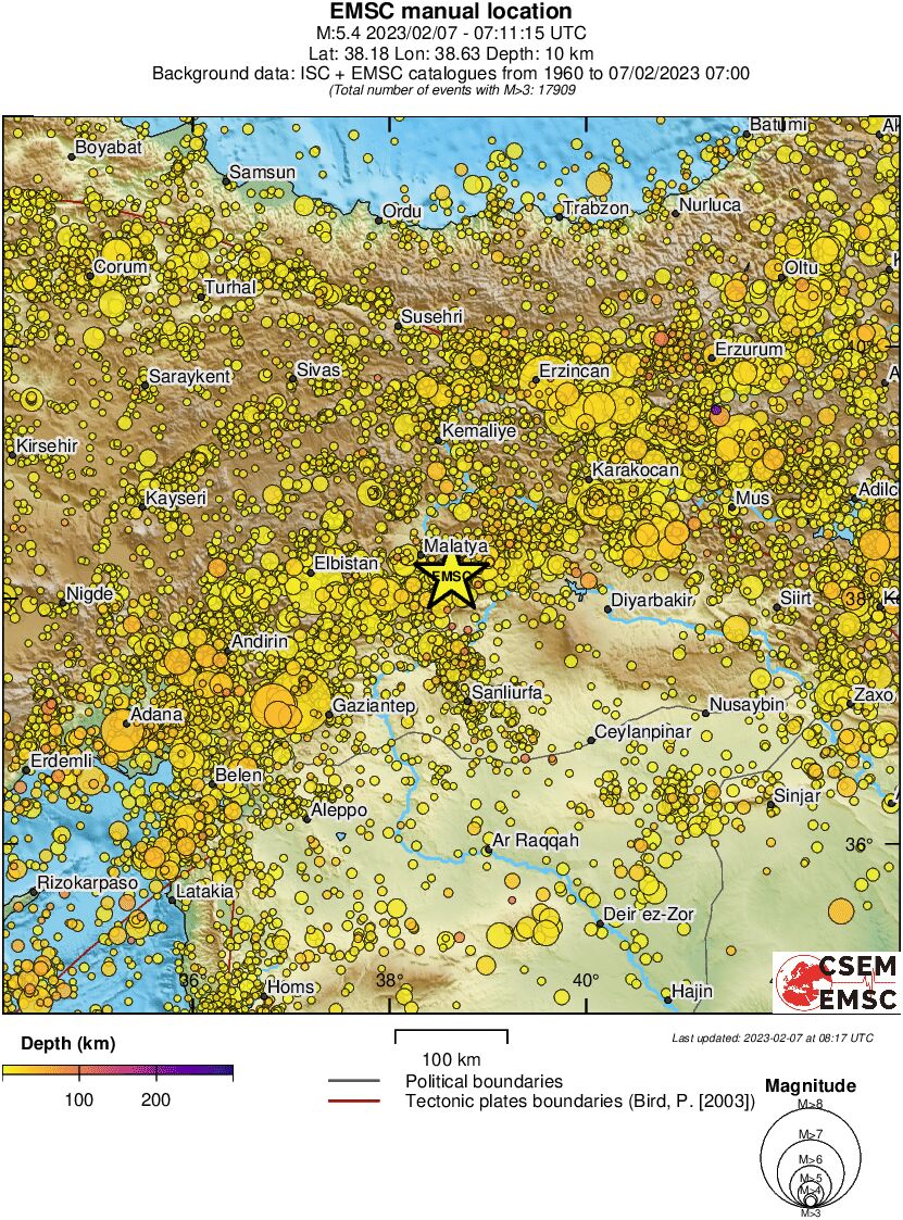 regional depth historical seismicity
