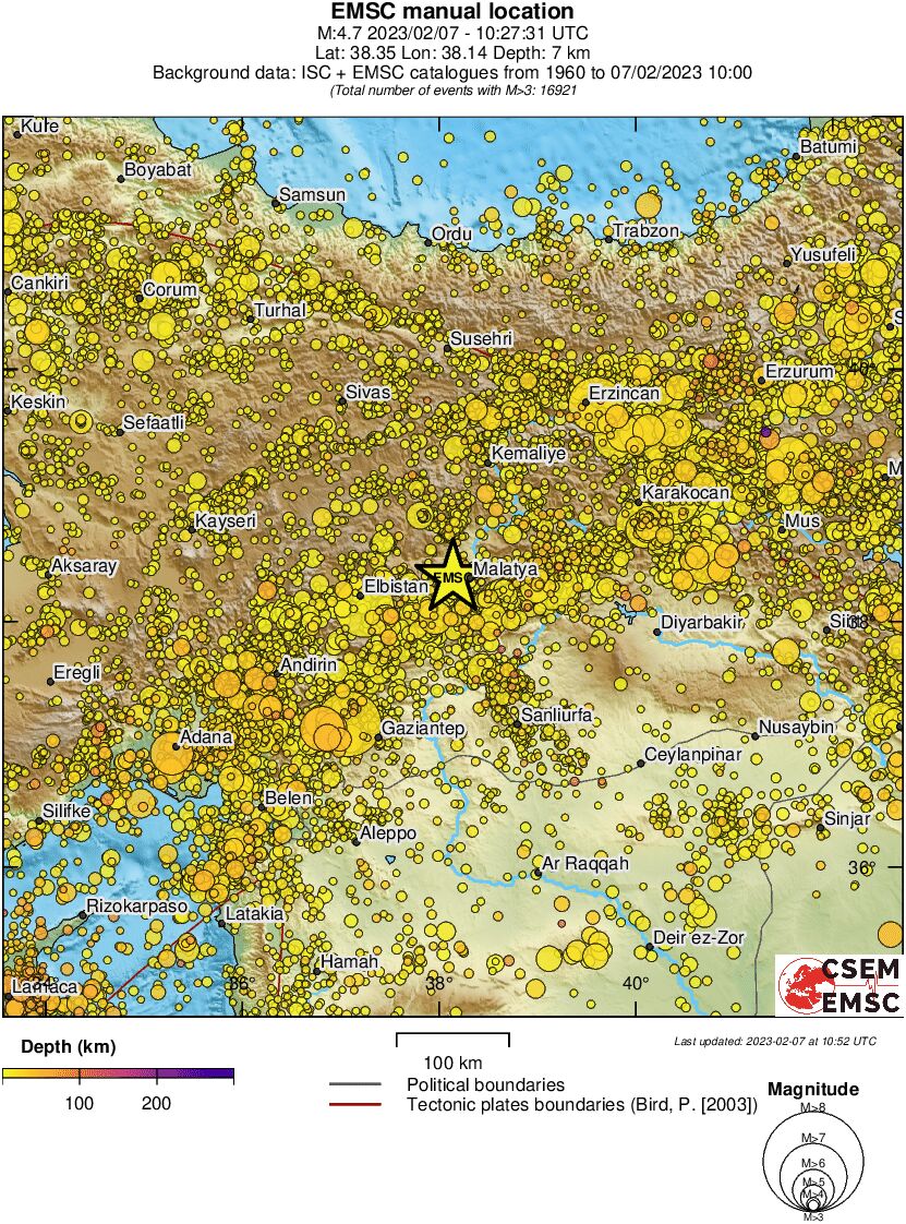 regional depth historical seismicity