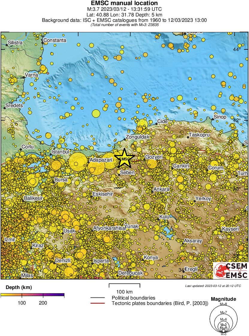 regional depth historical seismicity