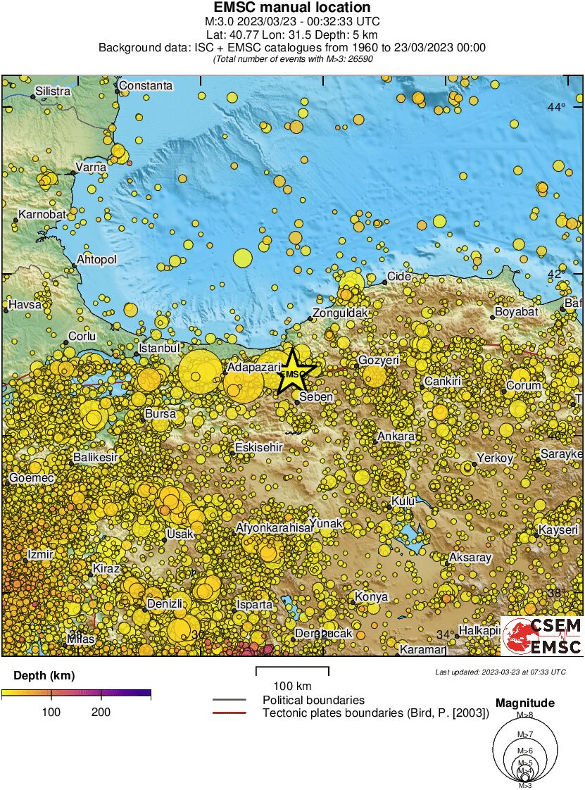 regional depth historical seismicity