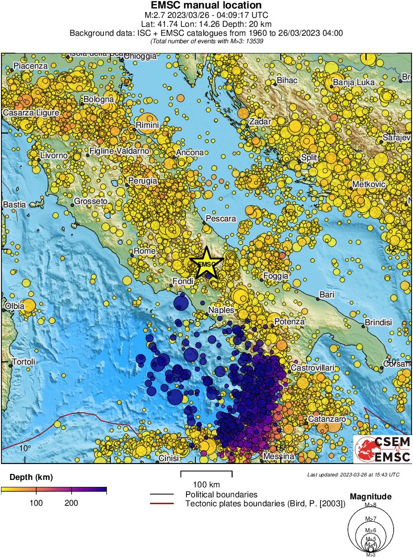 regional depth historical seismicity