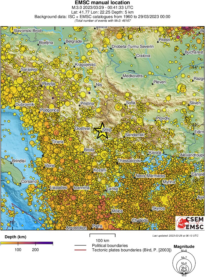 regional depth historical seismicity