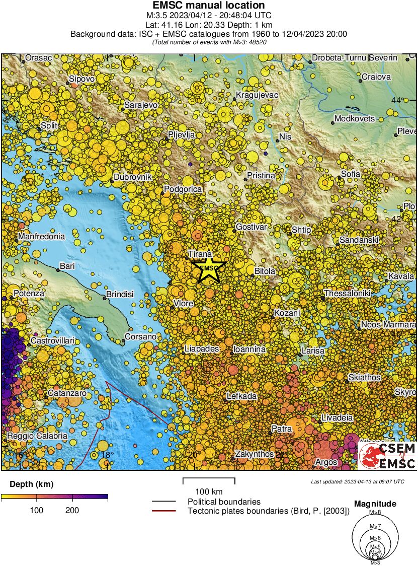 regional depth historical seismicity