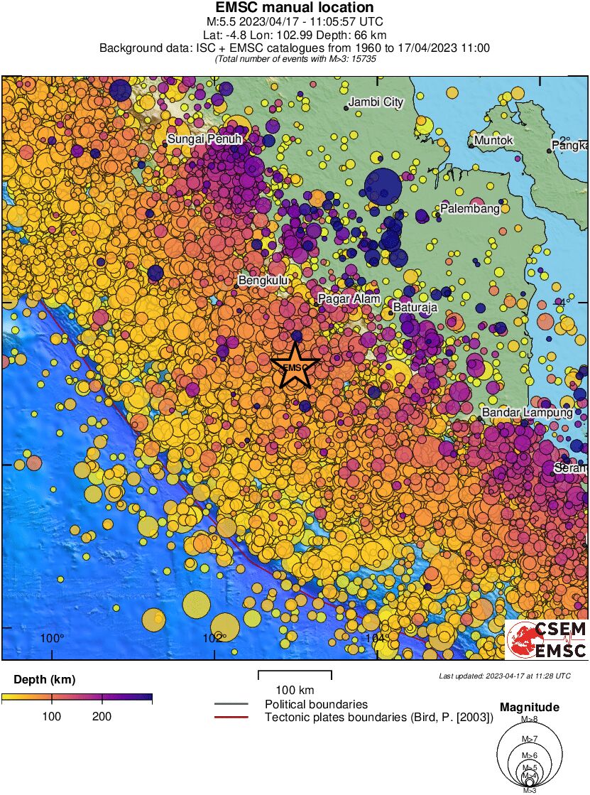 regional depth historical seismicity