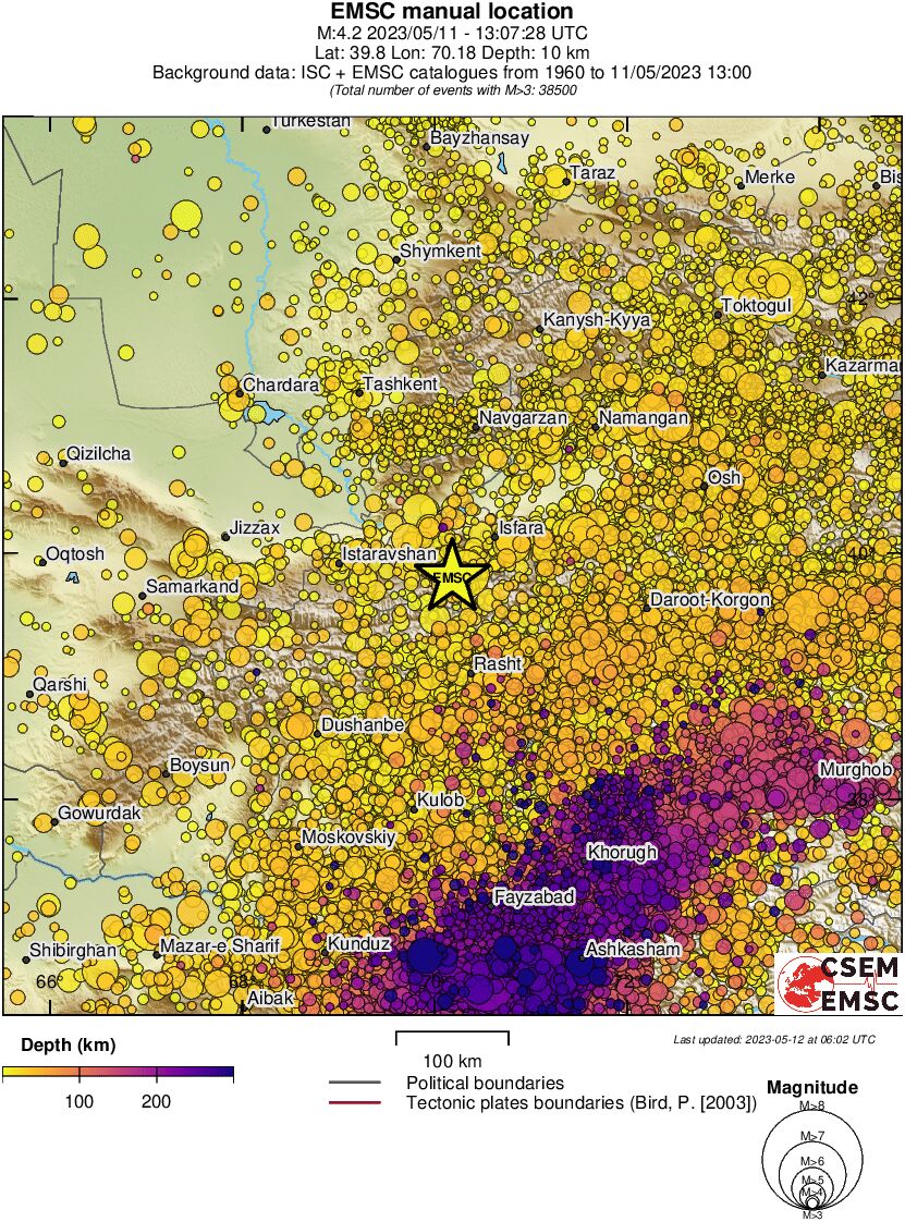 regional depth historical seismicity