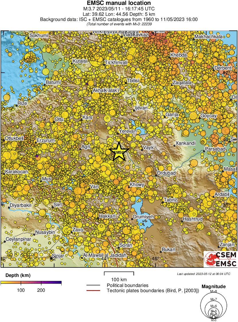regional depth historical seismicity
