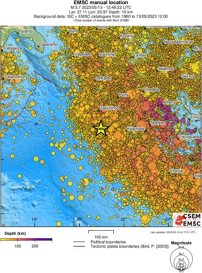 regional depth historical seismicity