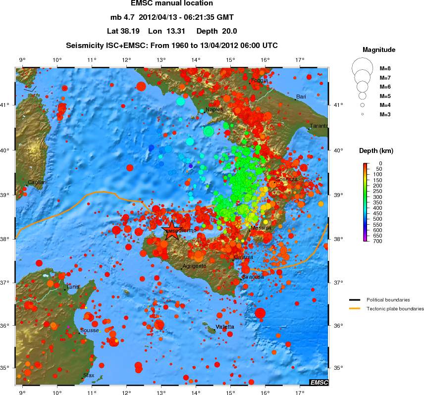 regional depth historical seismicity