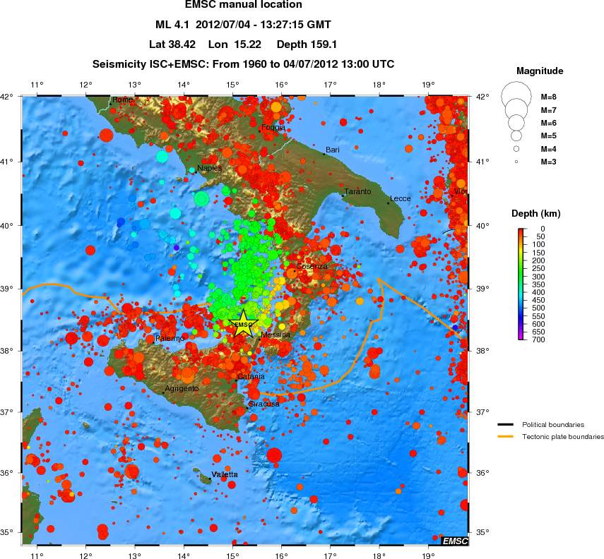 regional depth historical seismicity