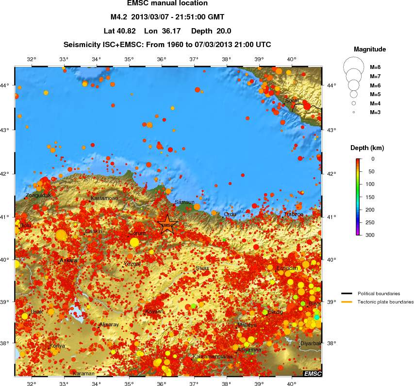 regional depth historical seismicity