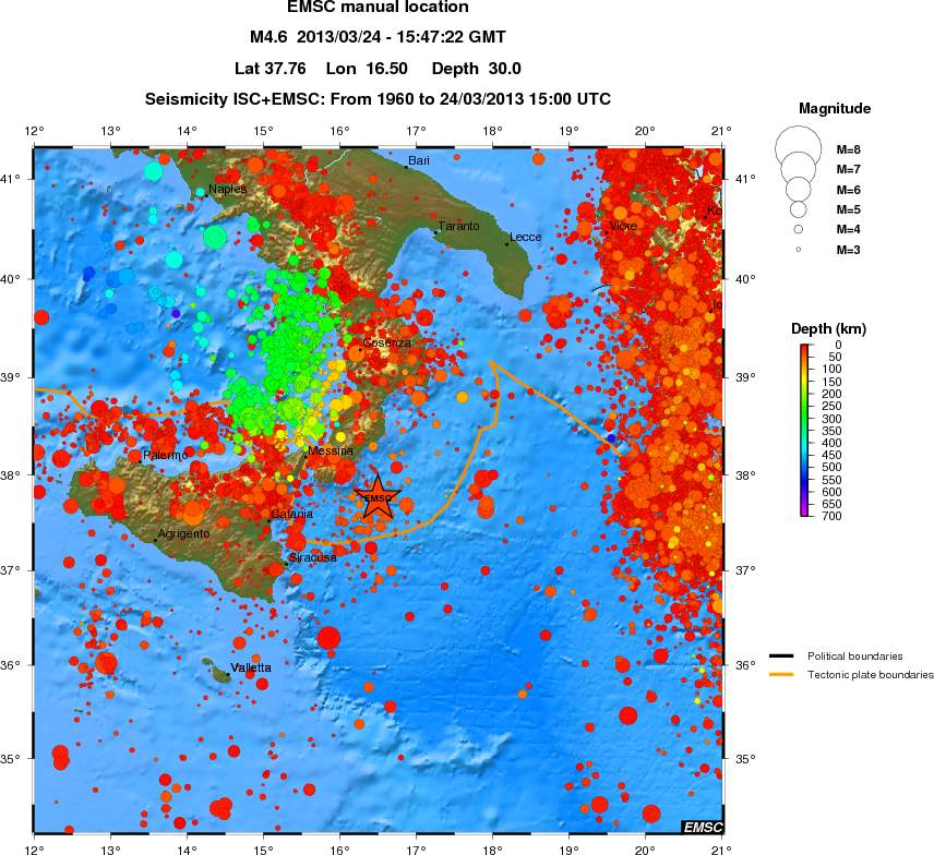 regional depth historical seismicity