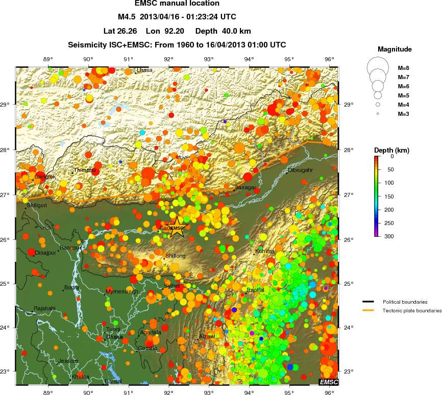 regional depth historical seismicity
