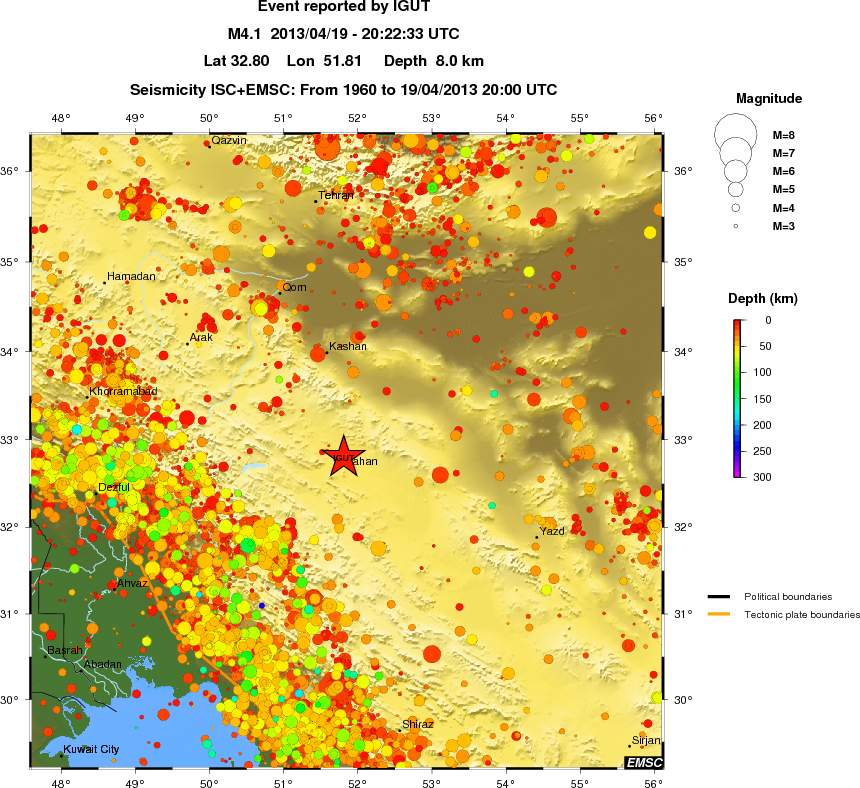 regional depth historical seismicity