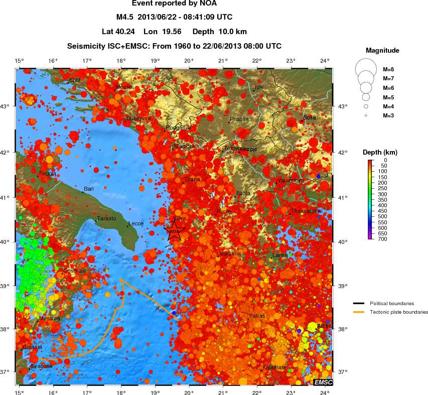 regional depth historical seismicity