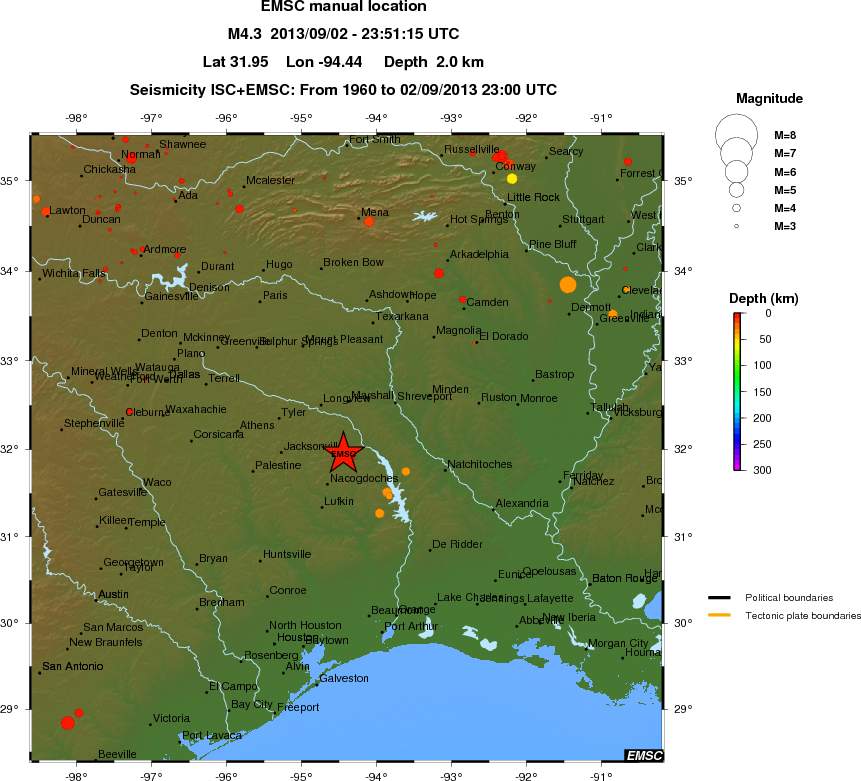 regional depth historical seismicity