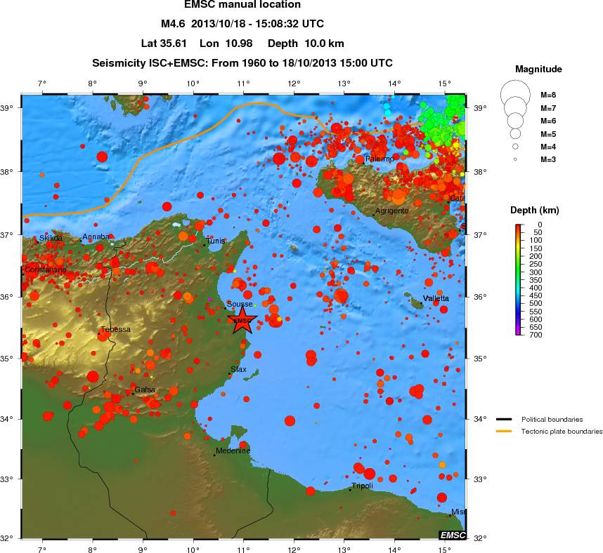 regional depth historical seismicity