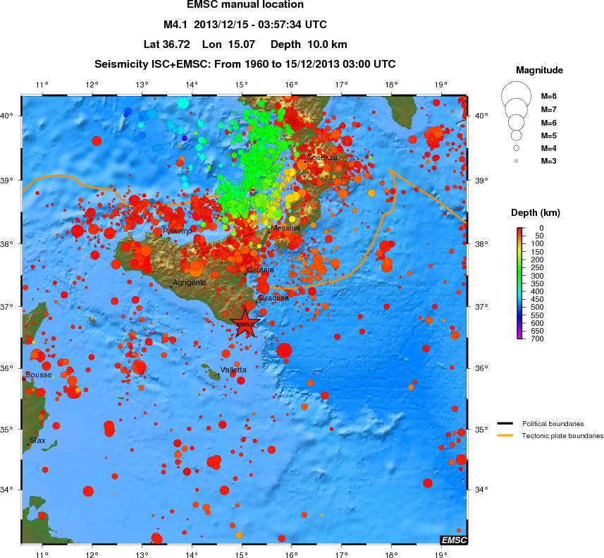 regional depth historical seismicity