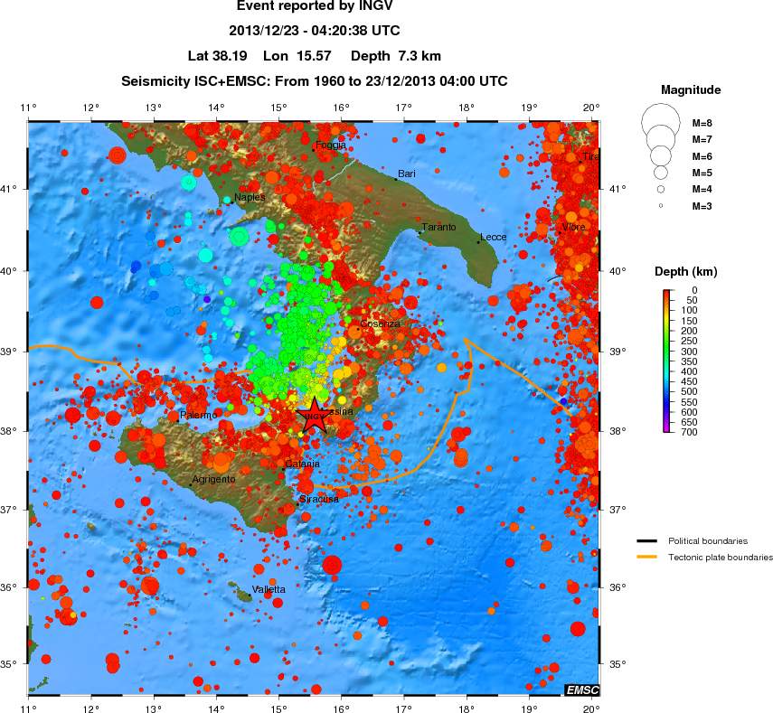 regional depth historical seismicity