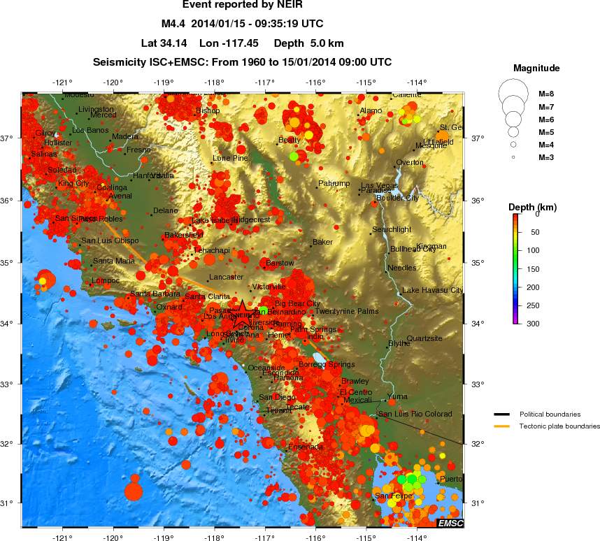 regional depth historical seismicity
