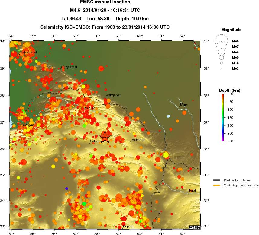 regional depth historical seismicity