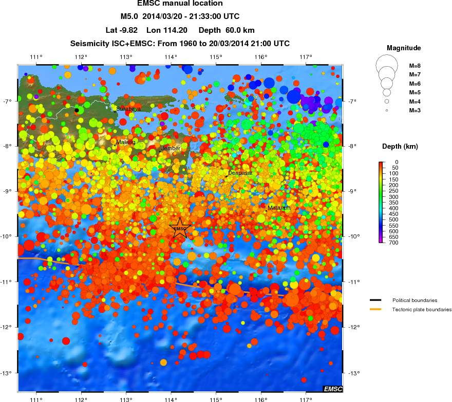 regional depth historical seismicity