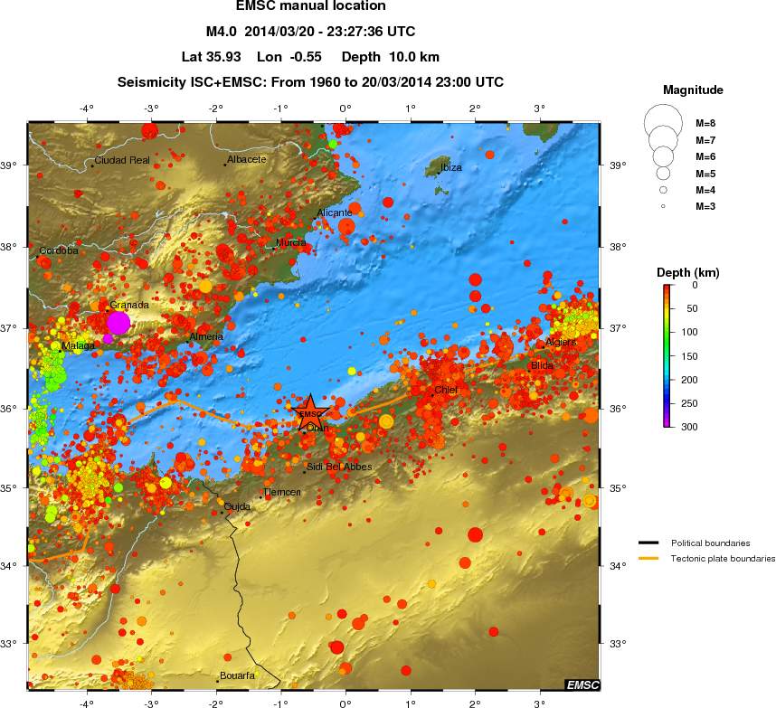 regional depth historical seismicity