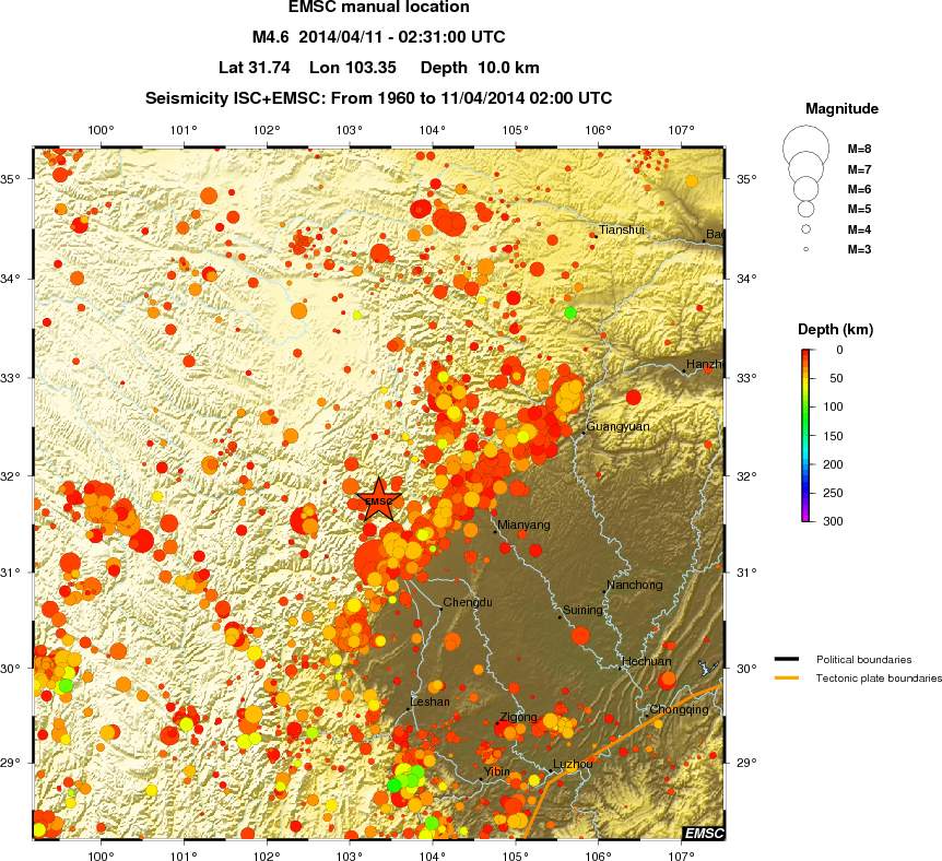 regional depth historical seismicity