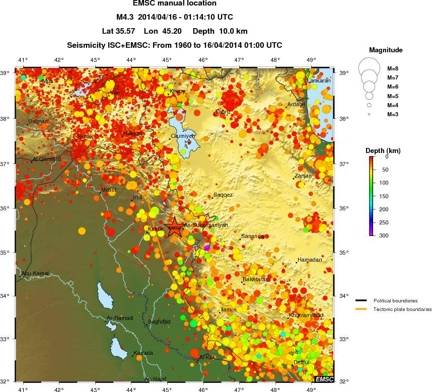 regional depth historical seismicity