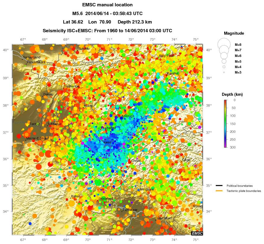 regional depth historical seismicity