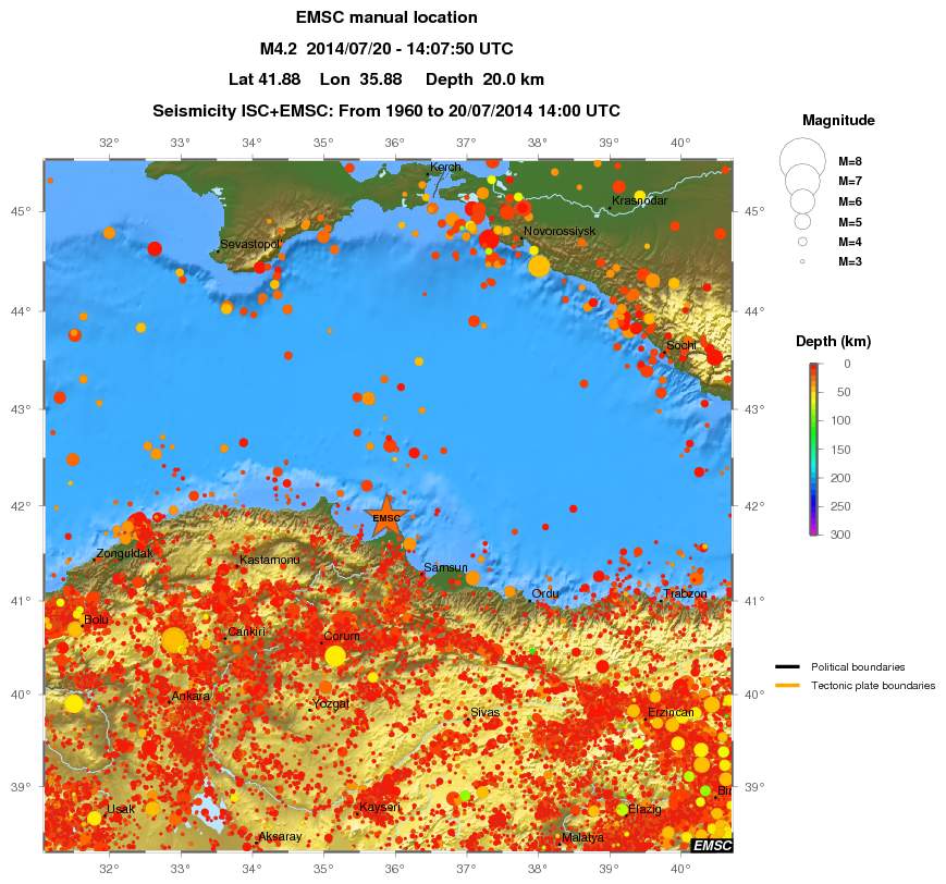 regional depth historical seismicity