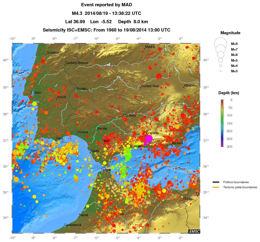 regional depth historical seismicity