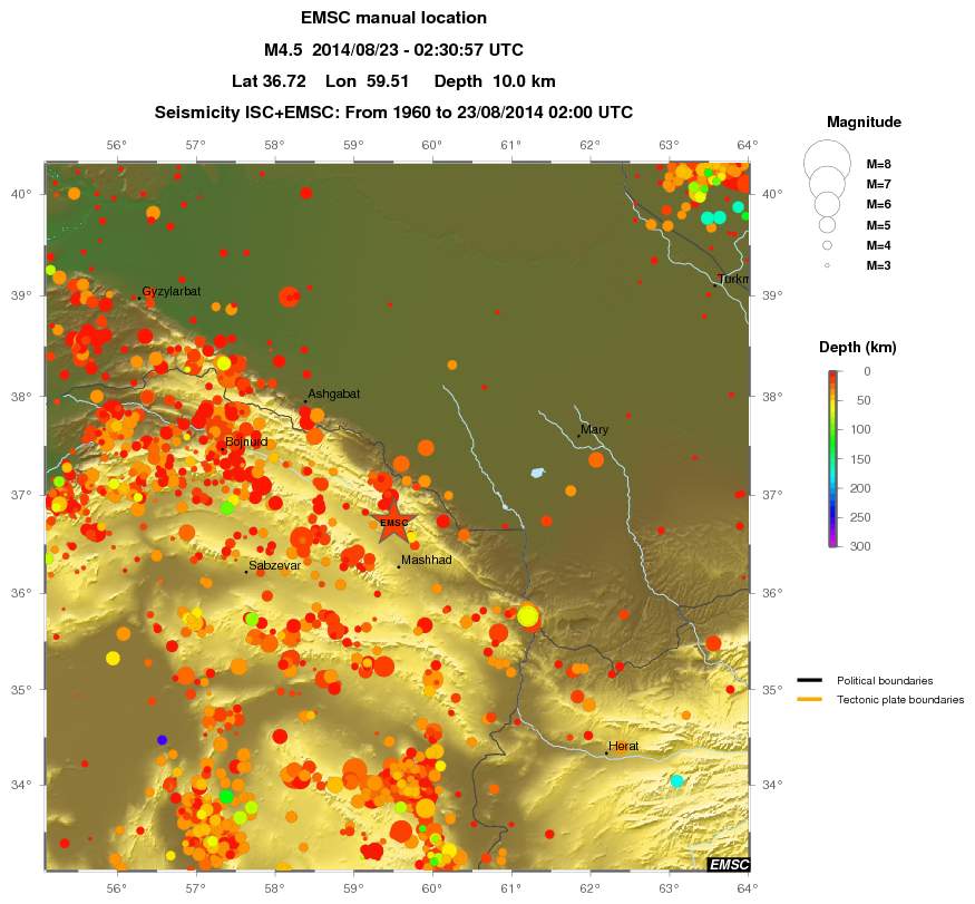 regional depth historical seismicity