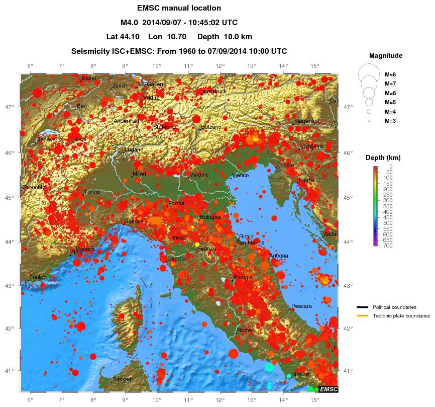 regional depth historical seismicity