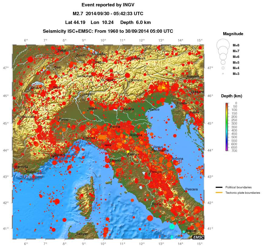 regional depth historical seismicity