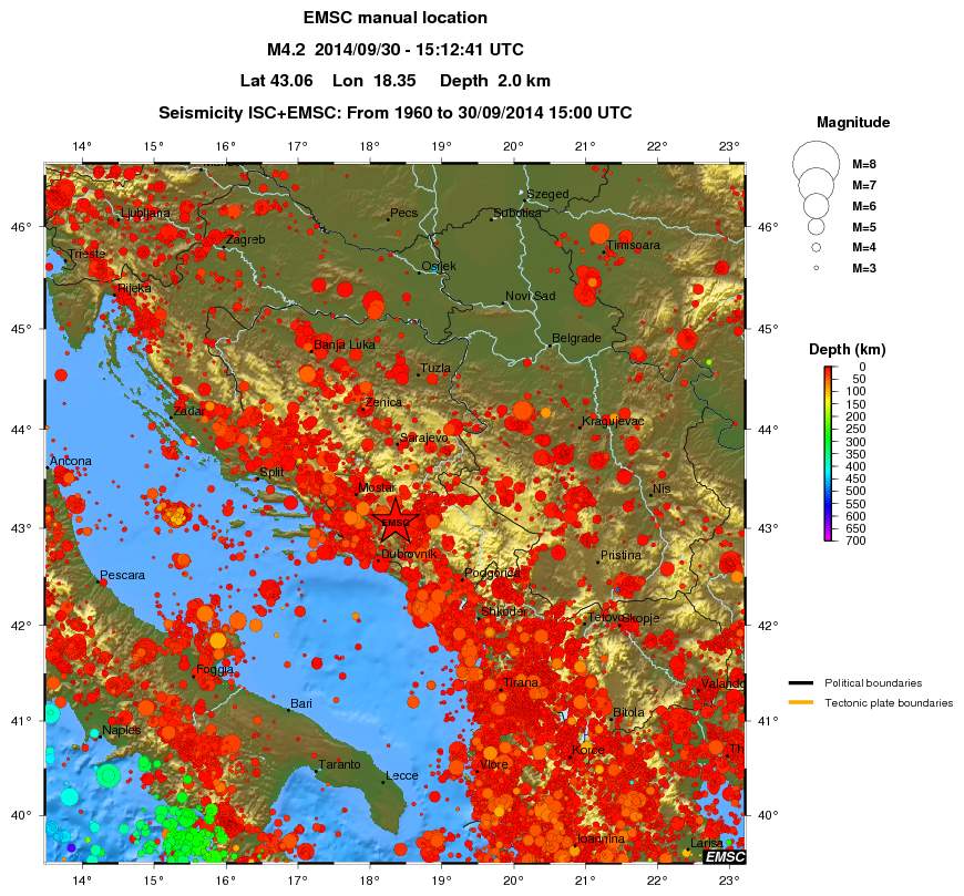 regional depth historical seismicity