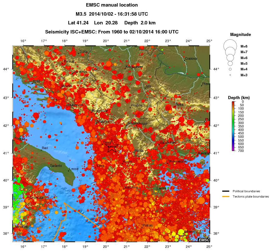 regional depth historical seismicity