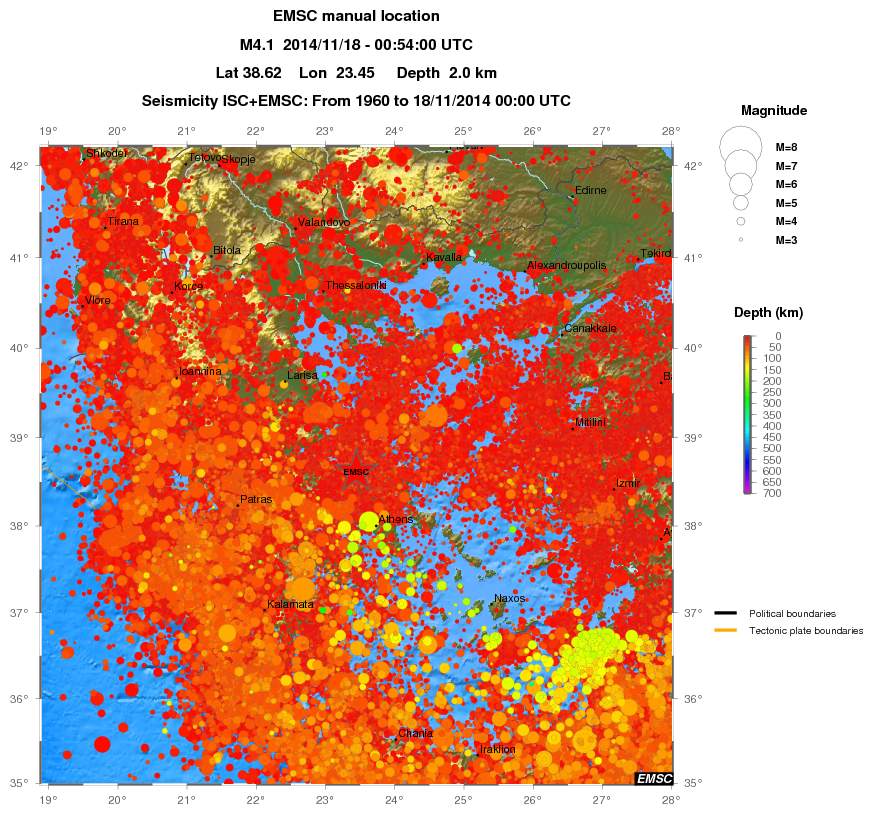 regional depth historical seismicity