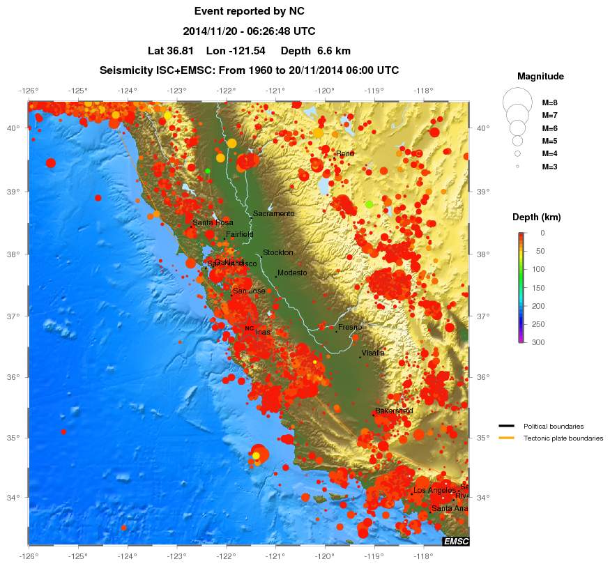 regional depth historical seismicity