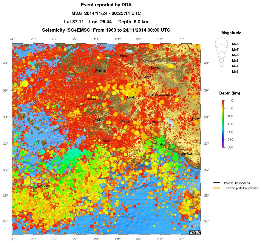 regional depth historical seismicity