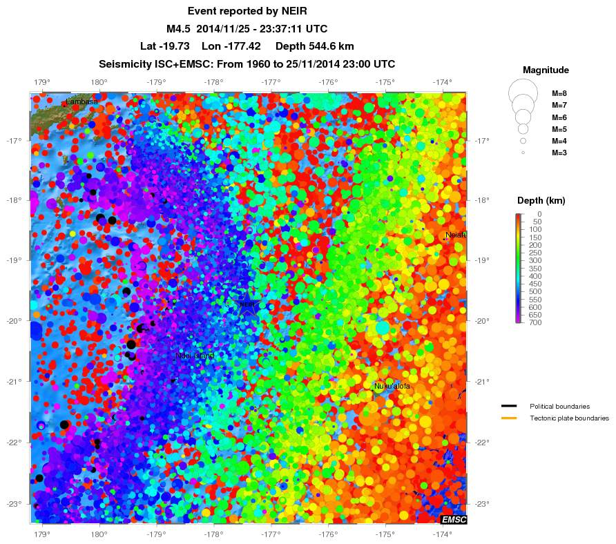 regional depth historical seismicity