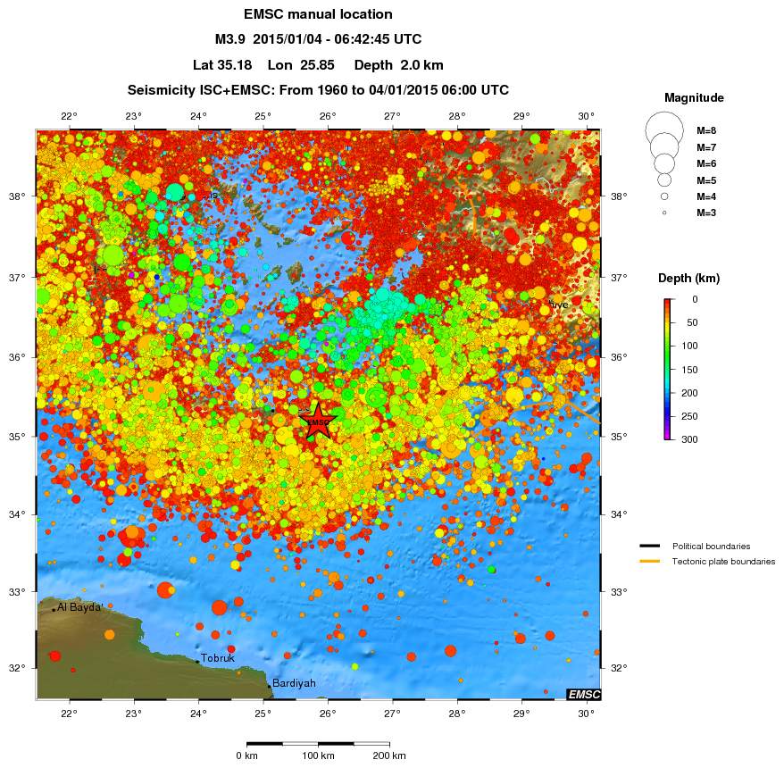 regional depth historical seismicity