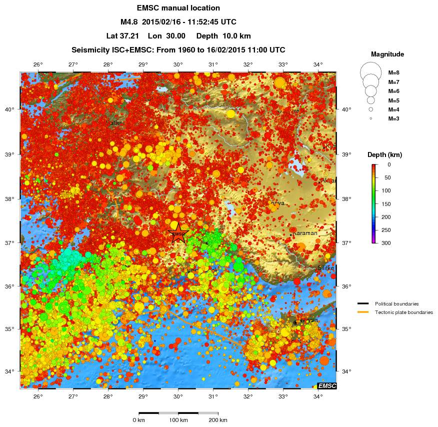 regional depth historical seismicity