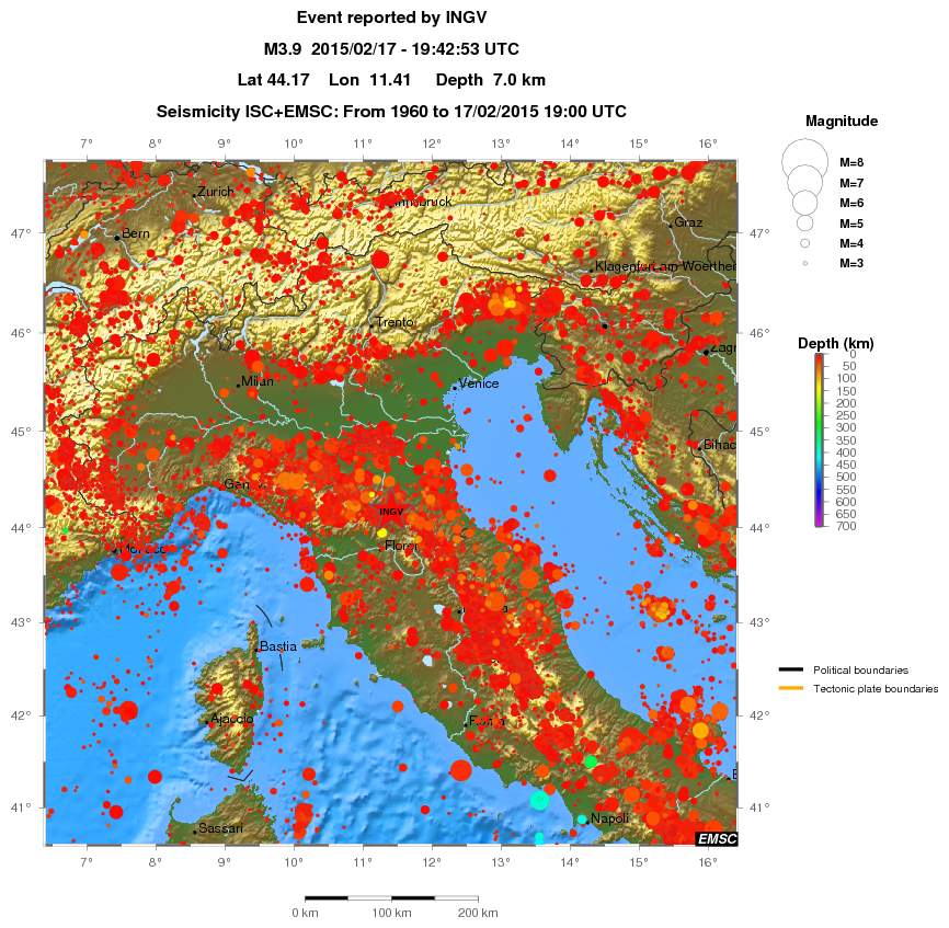 regional depth historical seismicity