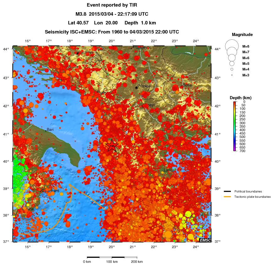 regional depth historical seismicity