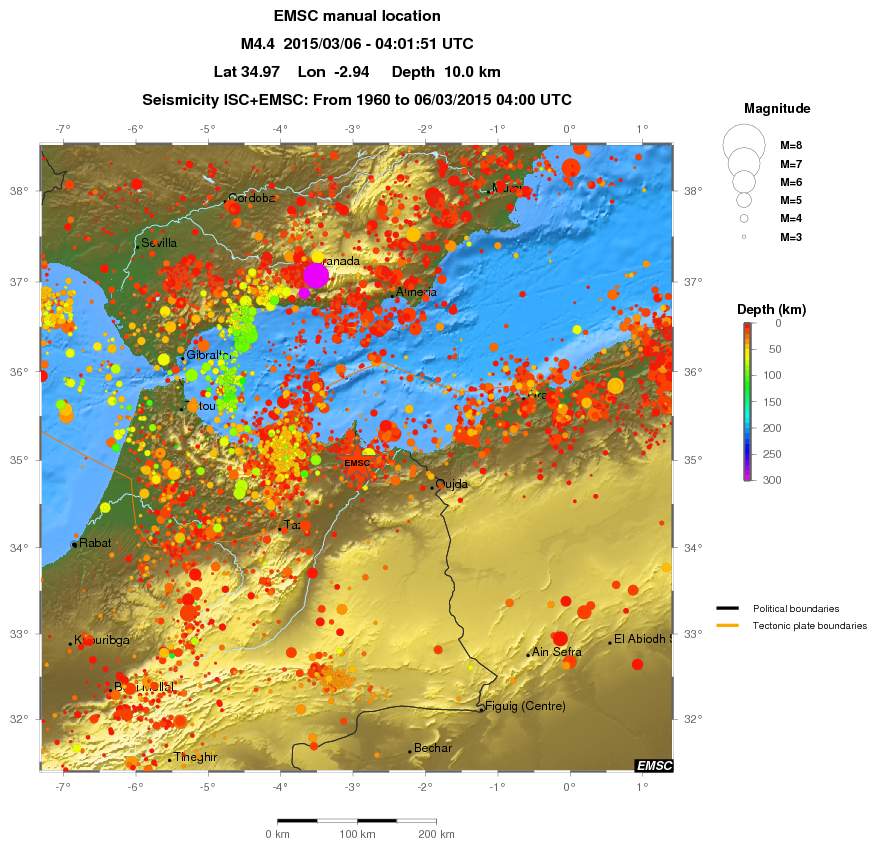 regional depth historical seismicity