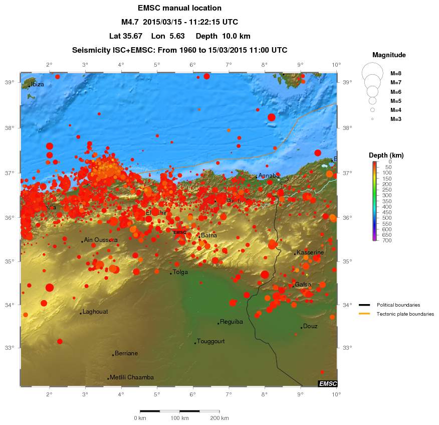 regional depth historical seismicity
